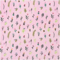 Rico Design | Stoffabschnitt | Musselin-Druckstoff | Bunny Hop Streublumen Pink-Neon | 50x140cm