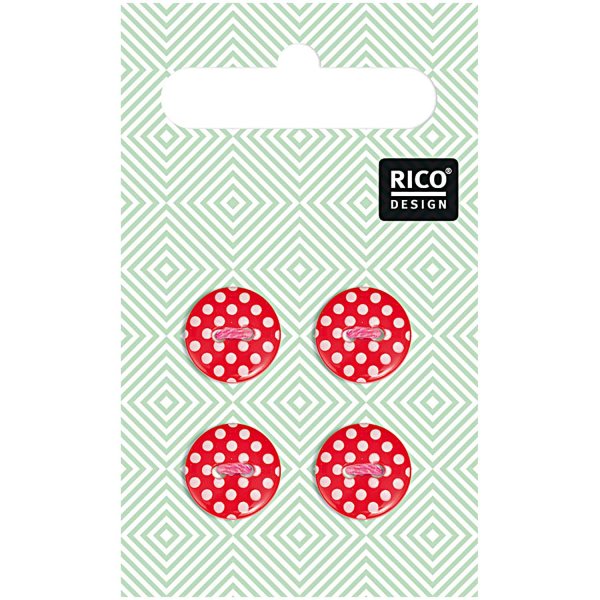 Rico Design | Knöpfe rot gepunktet 1,2cm 4 Stück