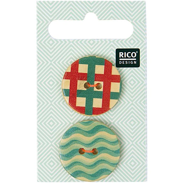Rico Design | Holzknopf grafisch 2,5cm 2 Stück bedruckt